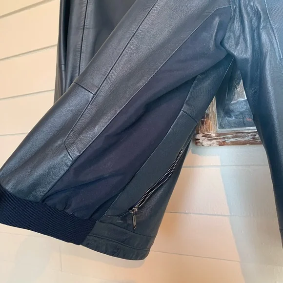 Men's M slim fit Arturo Calle Blue Leather bomber Jacket